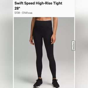 Lululemon Swift Speed Leggings Black Size 6 28"